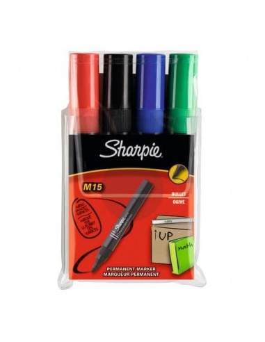 Marcatori permanenti Sharpie M15 punta tonda 1,8 mm Nero/Blu/Rosso/Verde Set da 4 - S0187296 Sharpie - 1