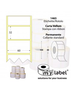 Rotolo da 1465 etichette - 60x32 - My Label - Carta Vellum - d.i. 40 d.e. 105 - adesivo permanente - neutra bianca - gap 2,108
