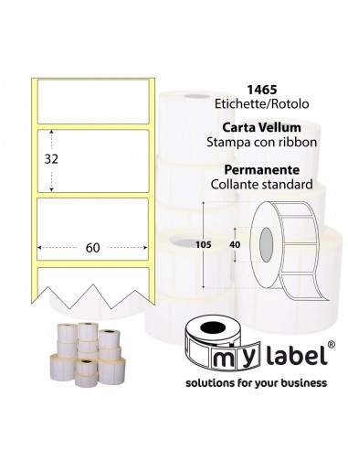 Rotolo da 1465 etichette - 60x32 - My Label - Carta Vellum - d.i. 40 d.e. 105 - adesivo permanente - neutra bianca - gap 2,108