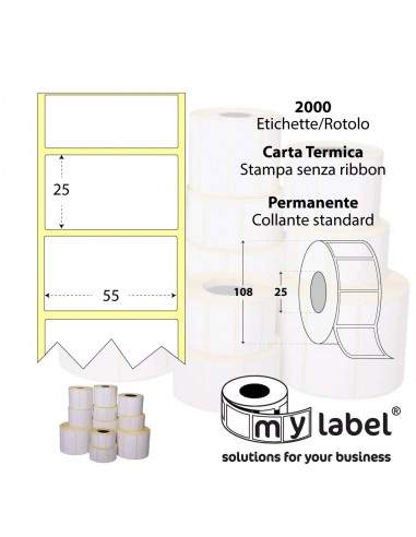 Rotolo 2000 Etichette - 55X25 mm - My Label  - Termica - d.i. 25 mm - d.e. 108 mm My Label - 2