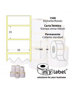 Rotolo da 1500 etichette - 56x35 - Termica Eco - d.i. 40 d.e. 102 - adesivo permanente - neutra bianca - gap 3,092
