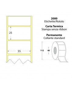Rotolo da 2000 etichette - 55x25 - My Label - Termica Eco - d.i. 40 d.e. 112 - adesivo permanente - neutra bianca - gap 2,096 My