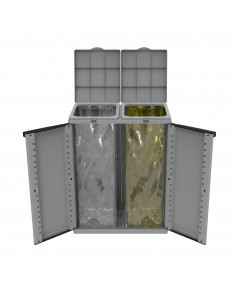 Contenitore EcoCab 2 per raccolta differenziata - 68x39x88,7 cm - 2 portasacco da 110 L ciascuno - grigio/nero - Terry Terry Sto 2