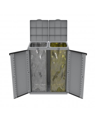 Contenitore EcoCab 2 per raccolta differenziata - 68x39x88,7 cm - 2 portasacco da 110 L ciascuno - grigio/nero - Terry Terry Sto