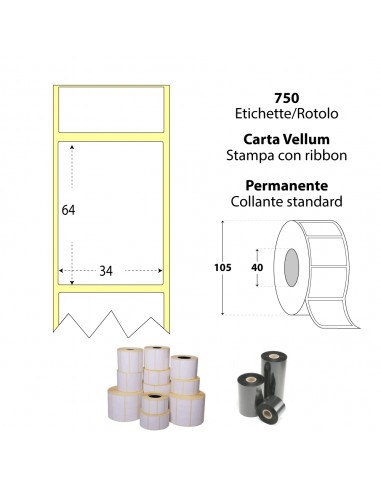 Rotolo da 750 etichette adesive - 34x64 mm - Carta Vellum - Anima 40 - My Label My Label - 1