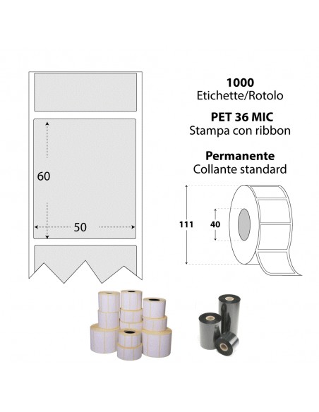 Rotolo da 1000 etichette adesive - 50x60 mm - Poliestere Argentato da 36 mic - Anima 40 - My Label