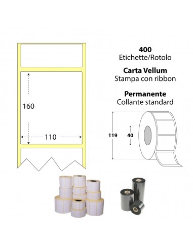 Rotolo da 400 etichette adesive - 110x160 mm - Carta Vellum - Anima 40 - My Label