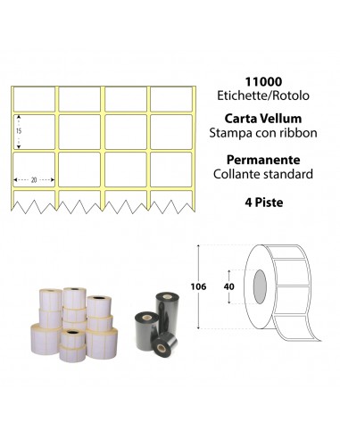 Rotolo da 11000 etichette adesive - 20x15 mm - Carta Vellum - Anima 40 a 4 Piste - My Label