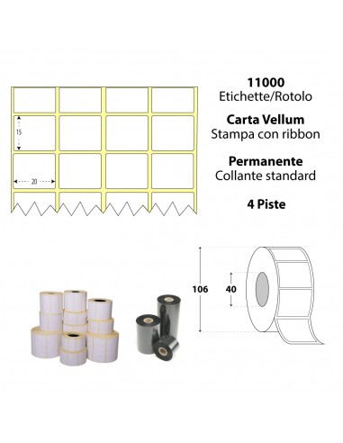 Rotolo da 11000 etichette adesive - 20x15 mm - Carta Vellum - Anima 40 a 4 Piste - My Label My Label - 1