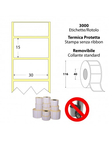 Rotolo da 3000 etichette adesive - 30x15 mm - Termica Protetta - Anima 40 - My Label