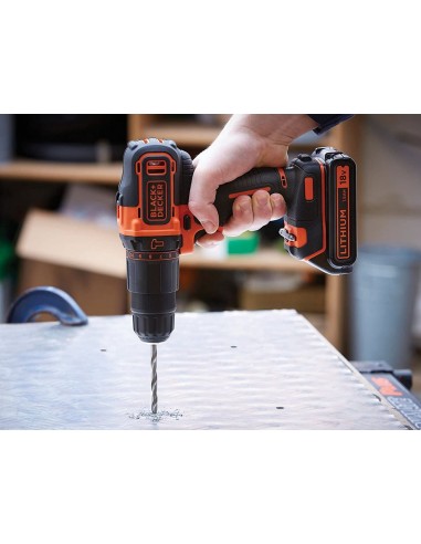 BLACK+DECKER Trapano Avvitatore Batteria a Percussione, 1 Batteria Litio, con 2 velocità meccaniche, 18V, BDCHD18K-QW Black&Deck