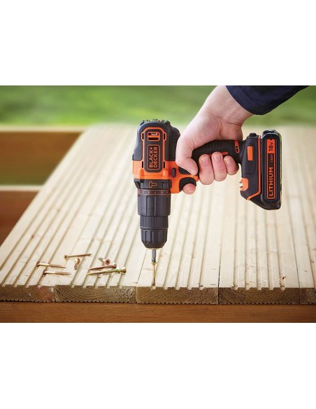 BLACK+DECKER Trapano Avvitatore Batteria a Percussione, 1 Batteria Litio, con 2 velocità meccaniche, 18V, BDCHD18K-QW Black&Deck