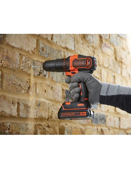BLACK+DECKER BDCHD18KB-QW Trapano/Avvitatore con Percussione, 18 V, 2 Batterie, 0-360/0-1400 Giri/min Black&Decker - 6