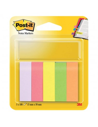 Post-it® Notes Markers - 15x50 mm - giallo, arancio, rosa neon, rosa, verde - 11303 (conf.5)