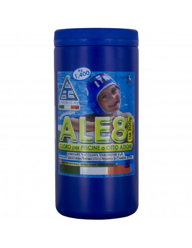 Cloro 8 Funzioni per Piscine in Pastiglie da 200 gr. Conf. da 1,4 Kg - Ale8 P200 CAG CHEMICAL - 1