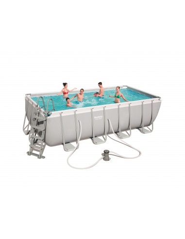 Piscina Rettangolare 488X244X122H Cm Con Telaio e Pompa BestWay Mod. Power Steel 56670 Grigio Chiaro BESTWAY - 1