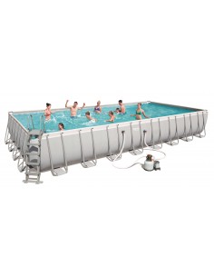 Piscina Rettangolare 956X488X132H Con Telaio e Pompa BestWay Mod. Power Steel 56623 Grigio Chiaro BESTWAY - 1