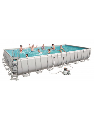 Piscina Rettangolare 956X488X132H Con Telaio e Pompa BestWay Mod. Power Steel 56623 Grigio Chiaro BESTWAY - 1