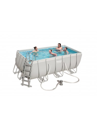 Piscina Rettangolare 412X201X122H Cm Con Telaio e Pompa BestWay Mod. Power Steel 56456 Grigio Chiaro BESTWAY - 1