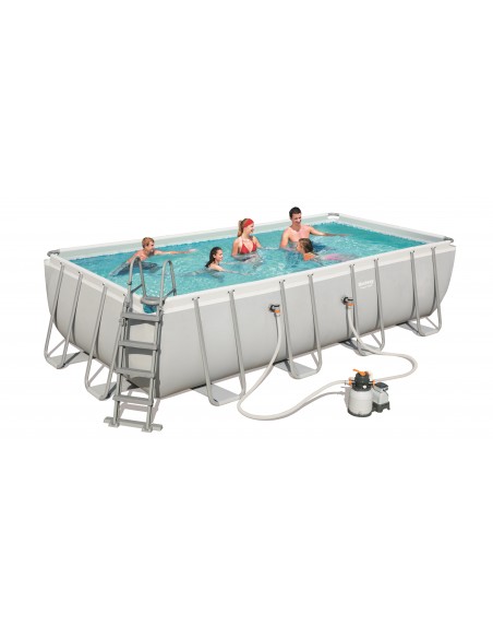 Piscina Rettangolare 549X274X122H Cm Con Telaio e Pompa BestWay Mod. Power Steel 56466 Grigio Chiaro BESTWAY - 1