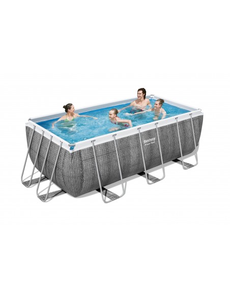 Piscina Rettangolare 412X201X122H Con Telaio e Pompa BestWay Mod. Power Steel 56722 Grigio Scuro BESTWAY - 1