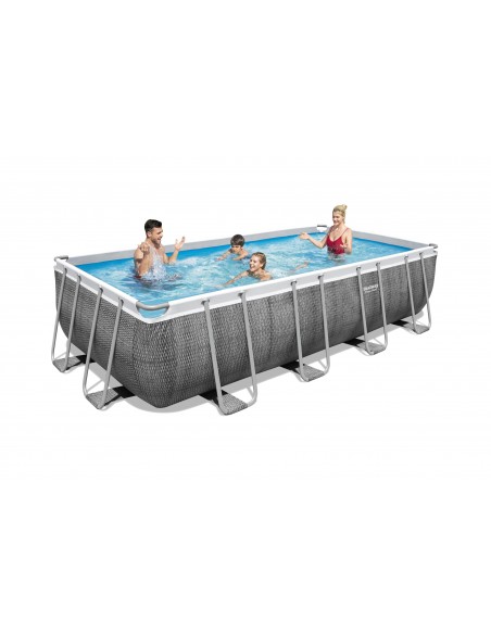Piscina Rettangolare 488X244X122H Con Telaio e Pompa BestWay Mod. Power Steel 56996 Grigio Scuro BESTWAY - 1
