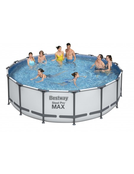 Piscina Rotonda 488X122H Con Telaio e Pompa BestWay Mod. Steel Pro MAX 5612Z Grigio Chiaro BESTWAY - 1