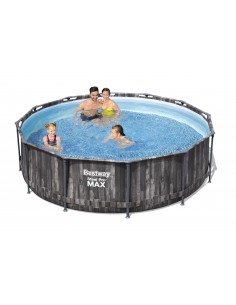 Piscina Rotonda 366x100 cm Con Telaio e Pompa BestWay Mod. Steel Pro MAX 5614X Legno Scuro BESTWAY - 1