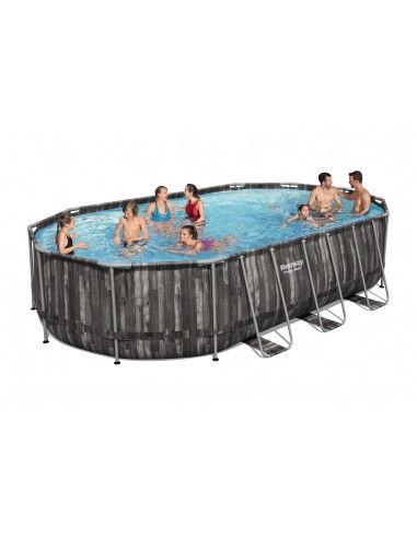 Piscina Ovale 610X366X122H Cm Con Telaio e Pompa BestWay Mod. Power Steel 5611R Legno Scuro BESTWAY - 1