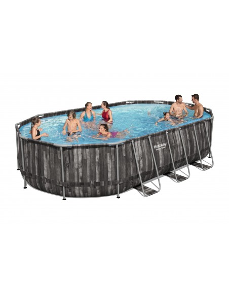 Piscina Ovale 610X366X122H Cm Con Telaio e Pompa BestWay Mod. Power Steel 5611R Legno Scuro BESTWAY - 1