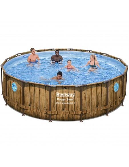 Piscina Rotonda Con Oblò 488X122H Con Telaio e Pompa BestWay Mod. Power Steel Swim Vista 56725 color Legno BESTWAY - 1