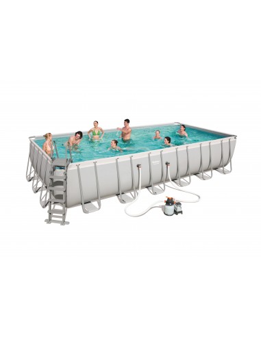 Piscina Rettangolare 732X366X132H Con Telaio e Pompa BestWay Mod. Power Steel 56475 Grigio Chiaro BESTWAY - 1