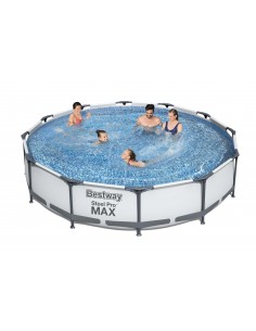 Piscina Rotonda 366x76 cm Con Telaio e Pompa BestWay Mod. Steel Pro MAX 56416 grigio chiaro BESTWAY - 1