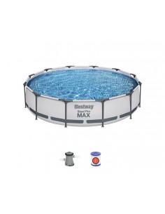 Piscina Rotonda 366x76 cm Con Telaio e Pompa BestWay Mod. Steel Pro MAX 56416 grigio chiaro BESTWAY - 1 2