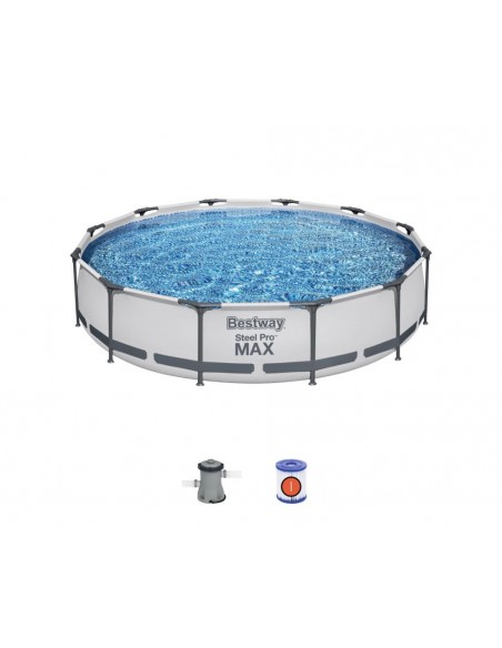 Piscina Rotonda 366x76 cm Con Telaio e Pompa BestWay Mod. Steel Pro MAX 56416 grigio chiaro BESTWAY - 2