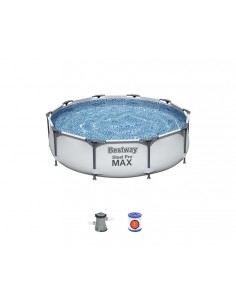 Piscina Rotonda 305x76 cm Con Telaio e Pompa BestWay Mod. Steel Pro MAX 56408 grigio chiaro BESTWAY - 1 2