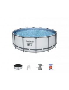 Piscina Rotonda 427x122 cm Con Telaio e Pompa BestWay Mod. Steel Pro MAX 5612X grigio chiaro BESTWAY - 1 2