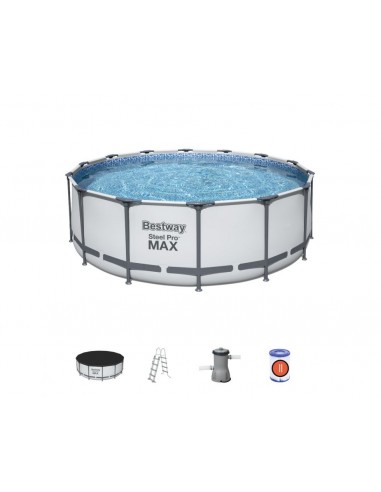 Piscina Rotonda 427x122 cm Con Telaio e Pompa BestWay Mod. Steel Pro MAX 5612X grigio chiaro BESTWAY - 2