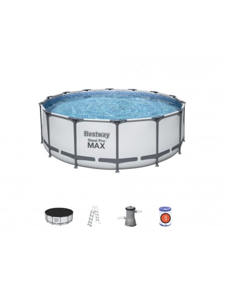 Piscina Rotonda 427x122 cm Con Telaio e Pompa BestWay Mod. Steel Pro MAX 5612X grigio chiaro BESTWAY - 2
