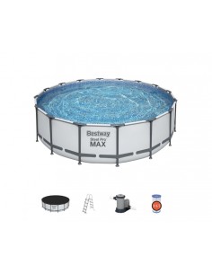 Piscina Rotonda 488X122H Con Telaio e Pompa BestWay Mod. Steel Pro MAX 5612Z Grigio Chiaro BESTWAY - 1 2