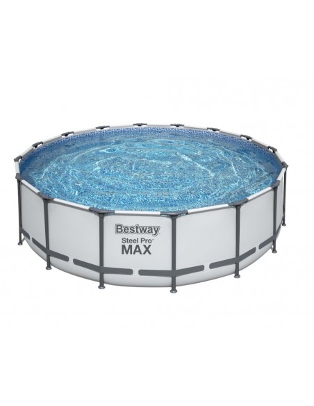 Piscina Rotonda 488X122H Con Telaio e Pompa BestWay Mod. Steel Pro MAX 5612Z Grigio Chiaro BESTWAY - 4