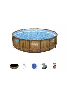 Piscina Rotonda Con Oblò 488X122H Con Telaio e Pompa BestWay Mod. Power Steel Swim Vista 56725 color Legno BESTWAY - 1 2