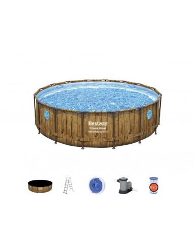 Piscina Rotonda Con Oblò 488X122H Con Telaio e Pompa BestWay Mod. Power Steel Swim Vista 56725 color Legno BESTWAY - 2