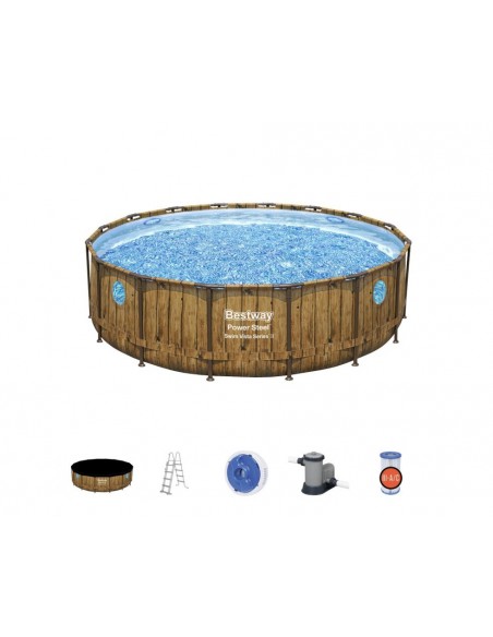 Piscina Rotonda Con Oblò 488X122H Con Telaio e Pompa BestWay Mod. Power Steel Swim Vista 56725 color Legno BESTWAY - 2