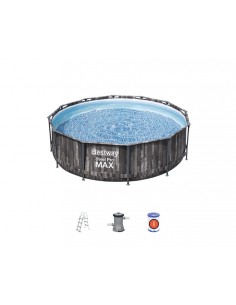 Piscina Rotonda 366x100 cm Con Telaio e Pompa BestWay Mod. Steel Pro MAX 5614X Legno Scuro BESTWAY - 1 2