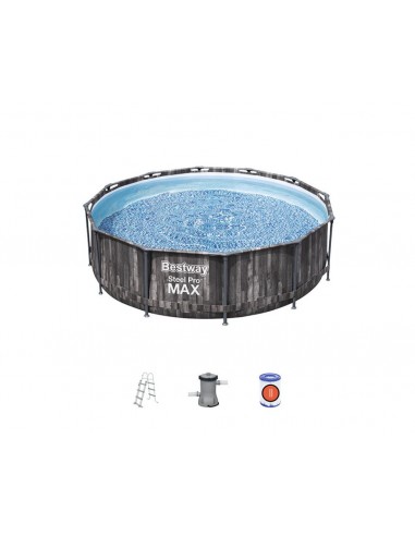 Piscina Rotonda 366x100 cm Con Telaio e Pompa BestWay Mod. Steel Pro MAX 5614X Legno Scuro BESTWAY - 2