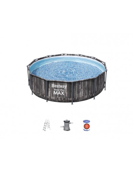 Piscina Rotonda 366x100 cm Con Telaio e Pompa BestWay Mod. Steel Pro MAX 5614X Legno Scuro BESTWAY - 2