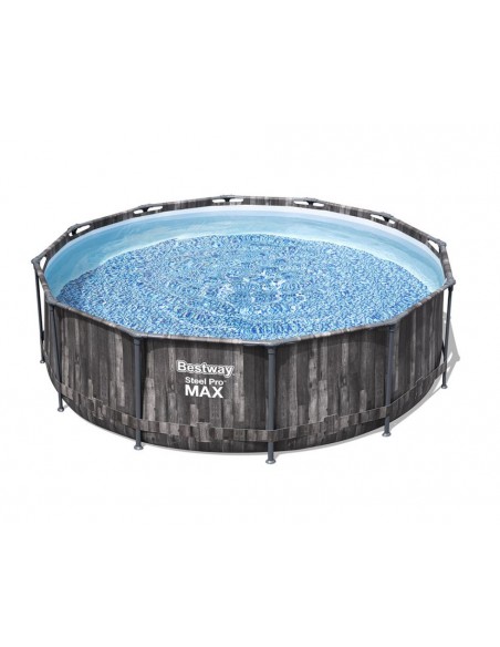 Piscina Rotonda 366x100 cm Con Telaio e Pompa BestWay Mod. Steel Pro MAX 5614X Legno Scuro BESTWAY - 4