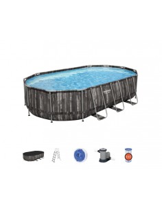 Piscina Ovale 610X366X122H Cm Con Telaio e Pompa BestWay Mod. Power Steel 5611R Legno Scuro BESTWAY - 1 2