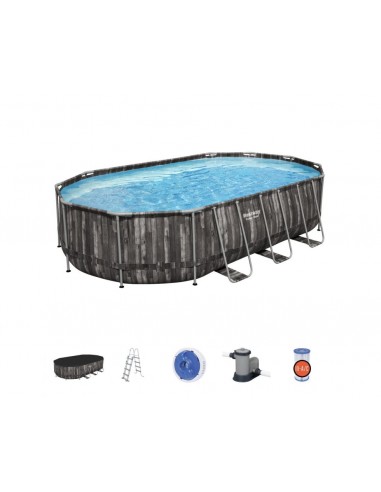 Piscina Ovale 610X366X122H Cm Con Telaio e Pompa BestWay Mod. Power Steel 5611R Legno Scuro BESTWAY - 2